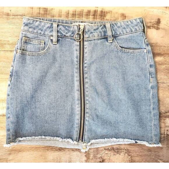 PacSun Dresses & Skirts - Pacsun Women's Zip Front O Ring Mini Denim Jean Skirt Size 25
